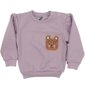 Kız Bebek Lila Kahve Kedi Nakışlı Leopar Desenli 3 İp 2'li Takım