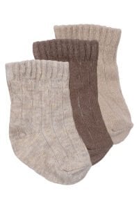 Unisex Bej Kahve 3'lü Çorap 0-6 Ay