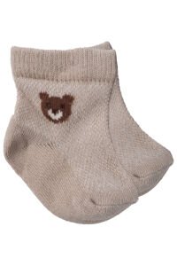 Erkek Bebek Ekru Kahve Beyaz Ayıcık Desenli 3'lü Çorap 0-6 Ay