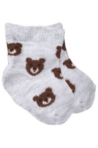 Erkek Bebek Ekru Kahve Beyaz Ayıcık Desenli 3'lü Çorap 0-6 Ay
