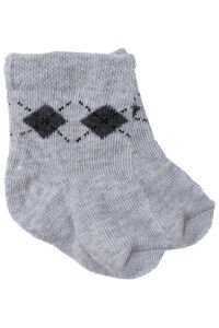 Erkek Bebek Gri Beyaz Kahve Baklava Desenli 3'lü Çorap 0-6 Ay