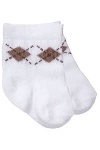 Erkek Bebek Gri Beyaz Kahve Baklava Desenli 3'lü Çorap 0-6 Ay