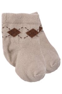 Erkek Bebek Gri Beyaz Kahve Baklava Desenli 3'lü Çorap 0-6 Ay