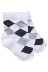 Erkek Bebek Mavi Beyaz Bej Baklava Desenli 3'lü Çorap 0-6 Ay