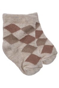 Erkek Bebek Mavi Beyaz Bej Baklava Desenli 3'lü Çorap 0-6 Ay