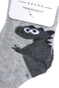 Erkek Bebek Gri Dino Desenli Çorap 0-12 Ay