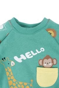 Erkek Bebek Yeşil Cepli Maymun Baskılı 2'li Takım