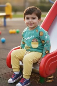 Erkek Bebek Yeşil Cepli Maymun Baskılı 2'li Takım