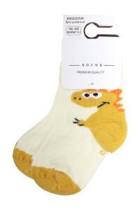 Erkek Bebek Sarı Dino Desenli Çorap 0-12 Ay