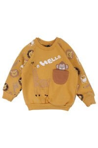 Erkek Bebek Hardal Cepli Maymun Baskılı 2'li Takım