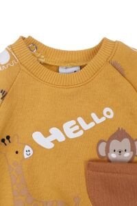 Erkek Bebek Hardal Cepli Maymun Baskılı 2'li Takım