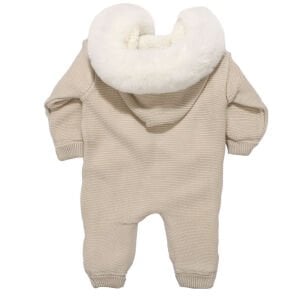 Unisex Bej Tüylü Bereli İçi Peluş Örgü Triko Tulum