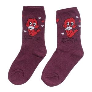Unisex Çocuk Mor Ördek Desenli Polar Çorap