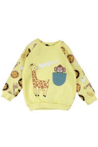 Erkek Bebek Sarı Cepli Maymun Baskılı 2'li Takım