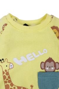 Erkek Bebek Sarı Cepli Maymun Baskılı 2'li Takım