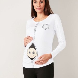 Beyaz Bebek Baskılı Hamile Body