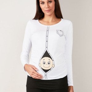 Beyaz Bebek Baskılı Hamile Body