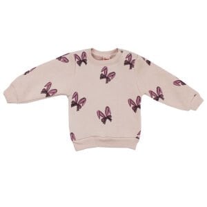 Kız Bebek Ekru Pempe Fiyonklu Baskılı Kadife Fitillli Taytlı 2'li Takım