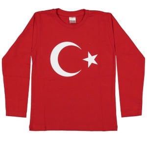 Unisex Kırmızı Beyaz Ay Yıldız Uzun Kollu Bayrak Badi Tişört
