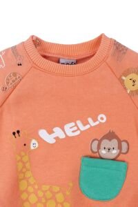 Erkek Bebek Turuncu Cepli Maymun Baskılı 2'li Takım