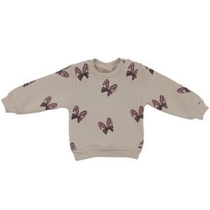 Kız Bebek Bej Lila Fiyonklu Baskılı Kadife Fitillli Taytlı 2'li Takım