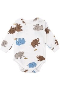 Erkek Bebek Kahve Ekru Fil Nakışlı Yelekli 3'lü Takım
