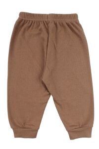 Erkek Bebek Kahve Ekru Fil Nakışlı Yelekli 3'lü Takım