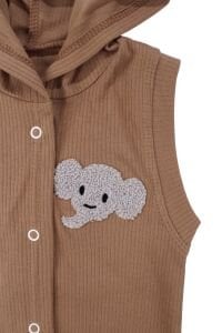 Erkek Bebek Kahve Ekru Fil Nakışlı Yelekli 3'lü Takım