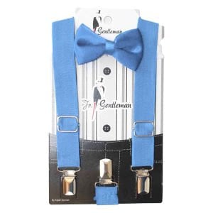 Bebe Mavi Lastikli Papyon Pantolon Askısı Set