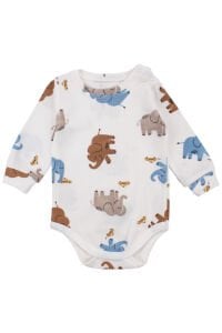 Erkek Bebek Yeşil Ekru Fil Nakışlı Yelekli 3'lü Takım