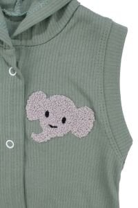 Erkek Bebek Yeşil Ekru Fil Nakışlı Yelekli 3'lü Takım