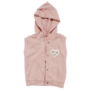 Kız Bebek Ekru Pembe Renkli Kalp Baskılı Yelekli 3'lü Takım