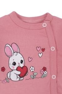 Kız Bebek Pembe Tavşan Baskılı Fırfırlı Patikli Pijama Takımı 0-3 Ay