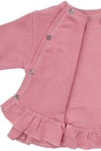 Kız Bebek Pembe Tavşan Baskılı Fırfırlı Patikli Pijama Takımı 0-3 Ay