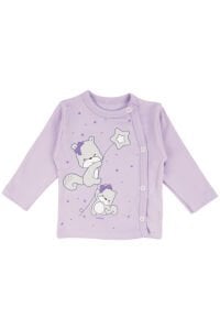 Kız Bebek Lila Yıldızlı Ayıcık Baskılı Patikli Pijama Takımı 0-3 Ay