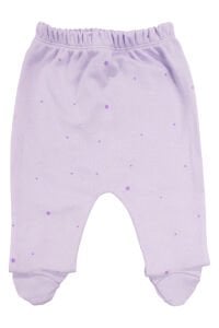 Kız Bebek Lila Yıldızlı Ayıcık Baskılı Patikli Pijama Takımı 0-3 Ay