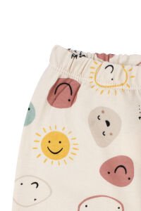 Unisex Bej Renkli Emoji Baskılı Pijama Takımı