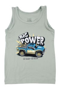 Erkek Çocuk Açık Yeşil Big Power Araba Baskılı Atlet 2-3 Yaş