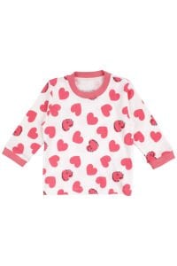 Kız Bebek Ekru Fuşya Kalp Desenli Pijama Takımı