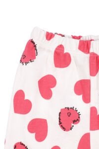 Kız Bebek Ekru Fuşya Kalp Desenli Pijama Takımı