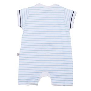 Erkek Bebek Mavi Beyaz Çizgili Tavşanlı Çıt Çıtlı Tulum