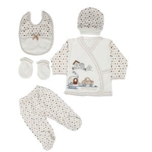 Kahverengi Arabalı Puanlı 5 Parça Hastane Çıkış Seti