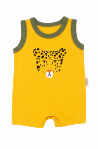Erkek Bebek Sarı Yeşil Biyeli Leopar Baskılı Tulum