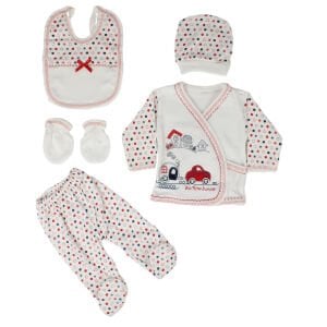 Kırmızı Arabalı Puanlı 5 Parça Hastane Çıkış Seti