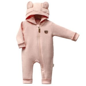 Kız Bebek Pembe Baby Ayıcık Armalı Kapüşonlu 3 İplik Fermuarlı Tulum