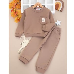 Erkek Çocuk Kahve Cepli Ayı Armalı Üç İp 2'li Takım