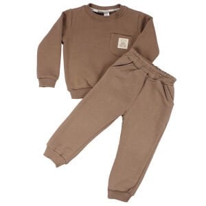 Erkek Çocuk Kahve Cepli Ayı Armalı Üç İp 2'li Takım