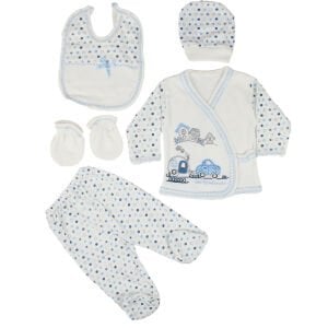 Mavi Arabalı Puanlı 5 Parça Hastane Çıkış Seti