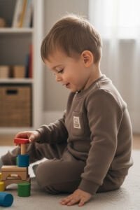 Erkek Çocuk Kahve Cepli Ayı Armalı Üç İp 2'li Takım