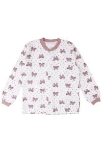 Kız Çocuk Ekru Gül Kurusu Fiyonk Baskılı Çıtçıtlı Pijama